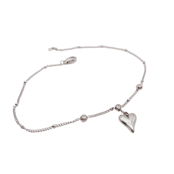 Tobillera Corazón Zirconias Plata