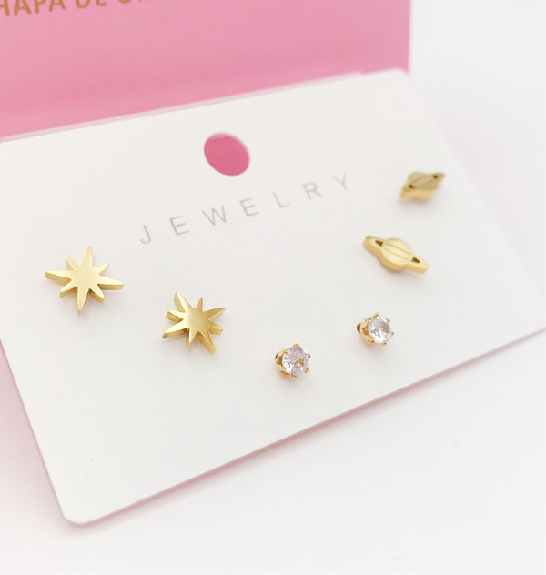 Set Broqueles Planeta Estrella Cristal